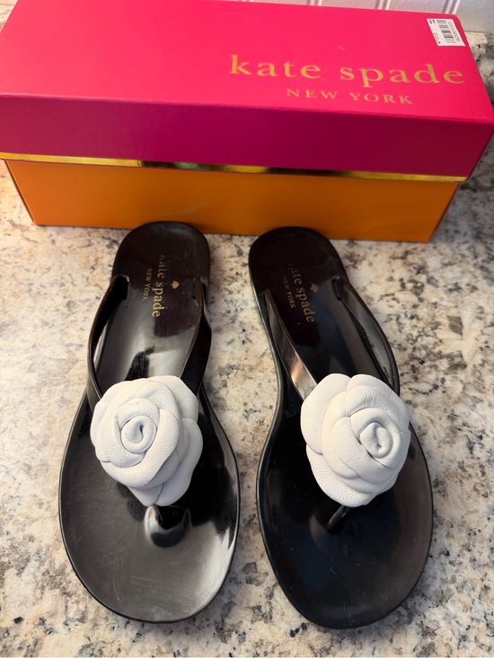kate spade Shoes - kate spade Black Jelly Sandals with White Floral Accent flower rose cute